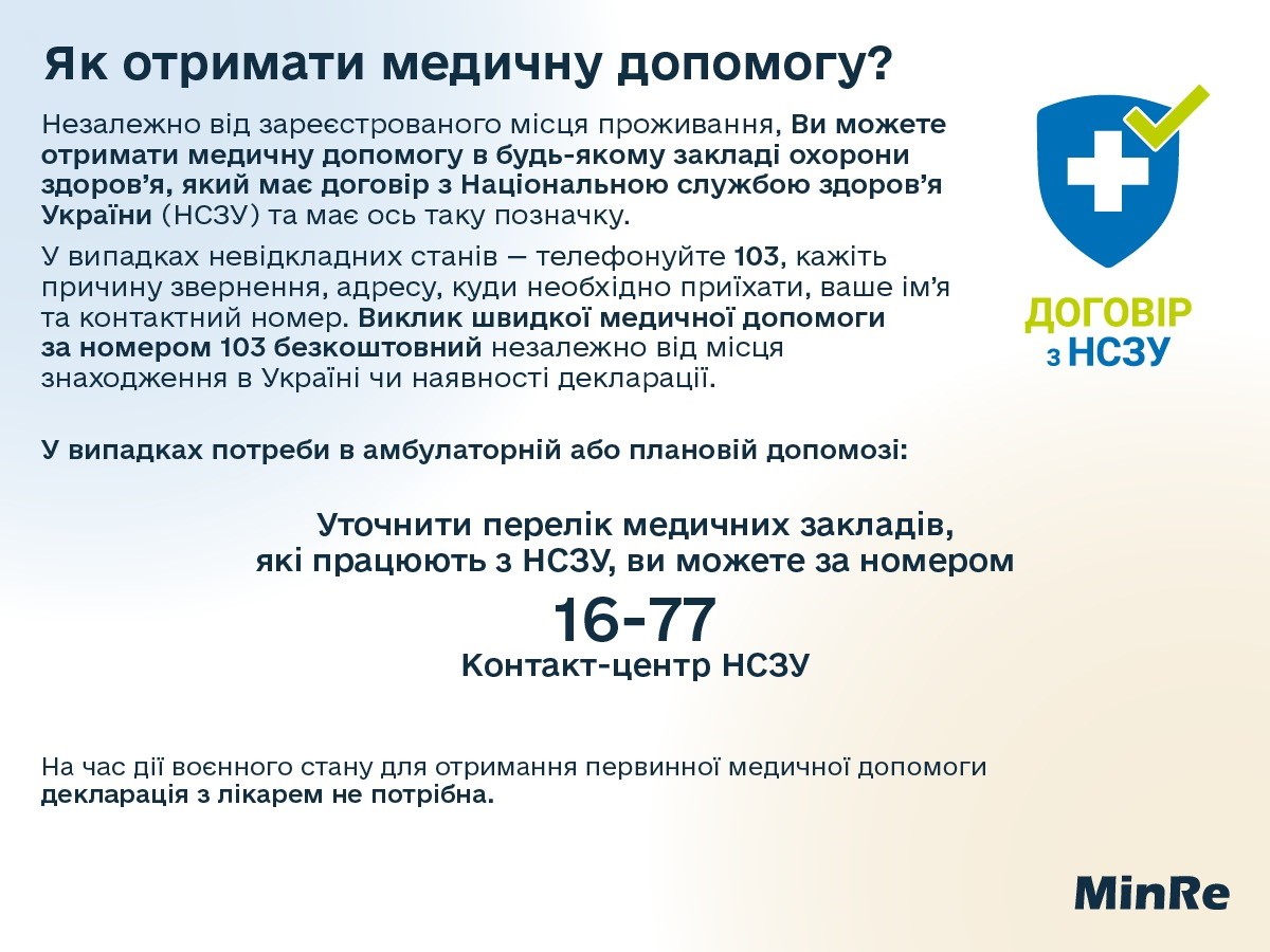 Інформація для внутрішньо переміщених осіб про можливість отримання безоплатних ліків та медичної допомоги